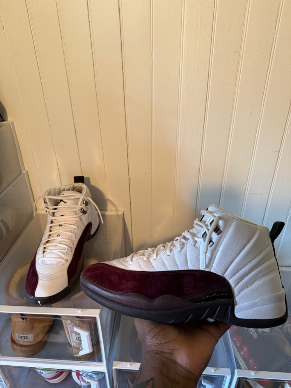 Jordan High-Top Sneakers in White and Burgundy